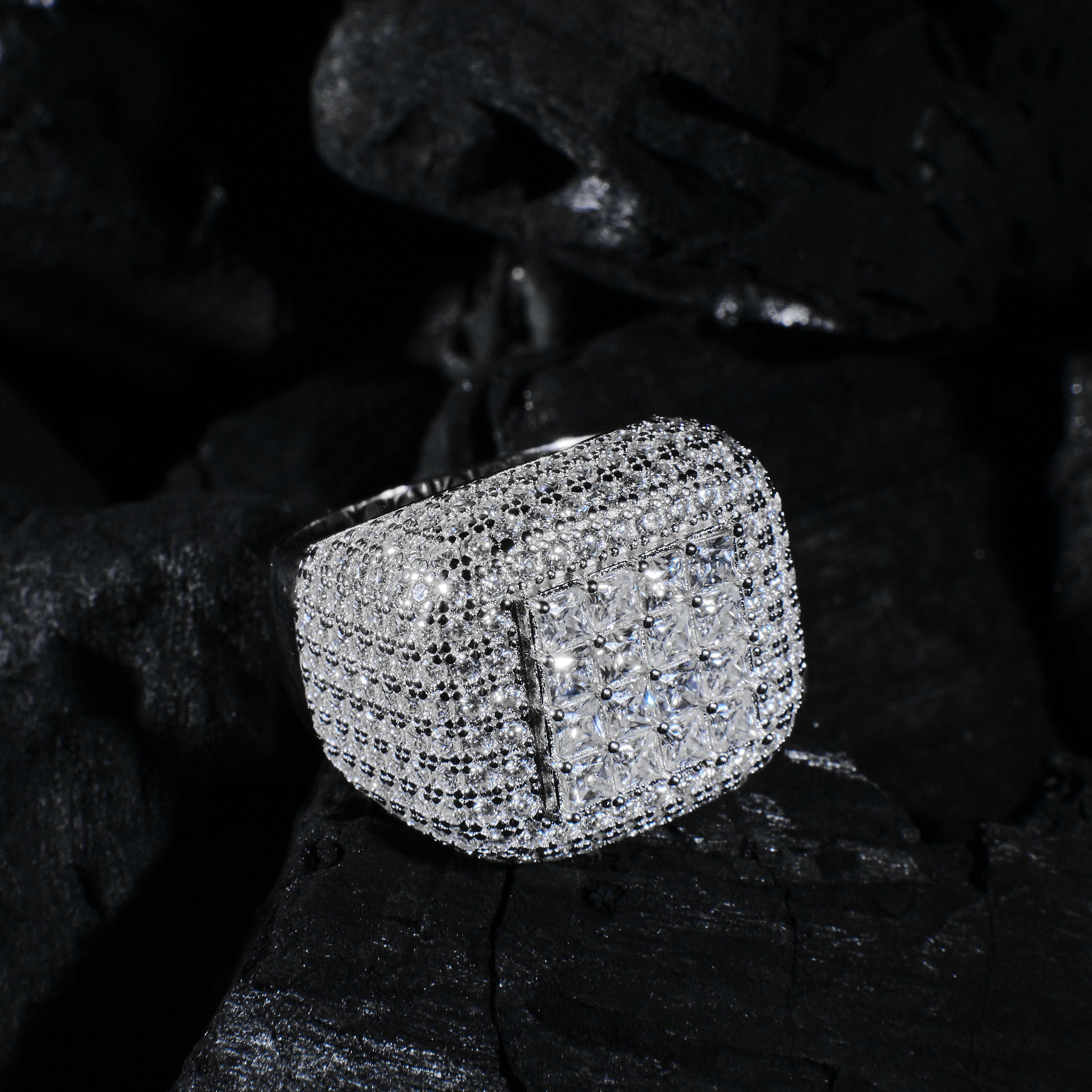 Iced Square Progressive Ring