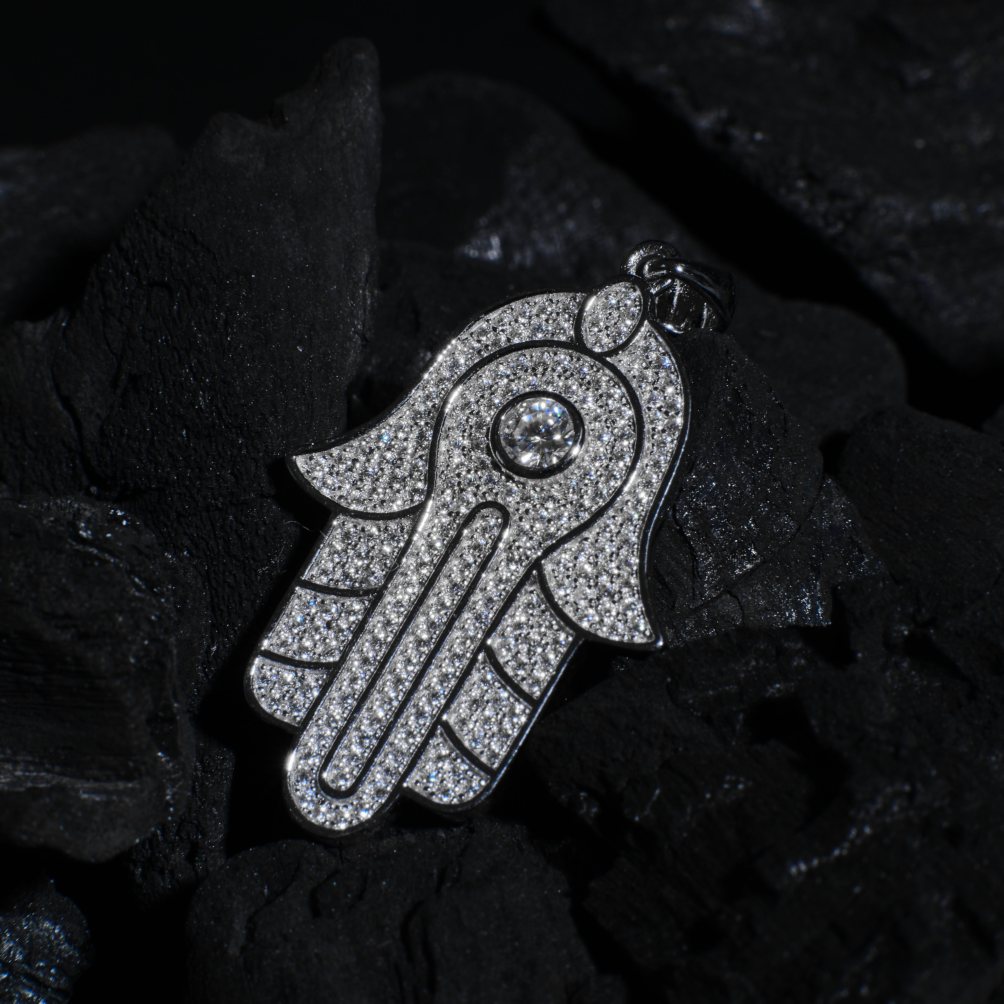 Iced Hamsa Eye Pendant