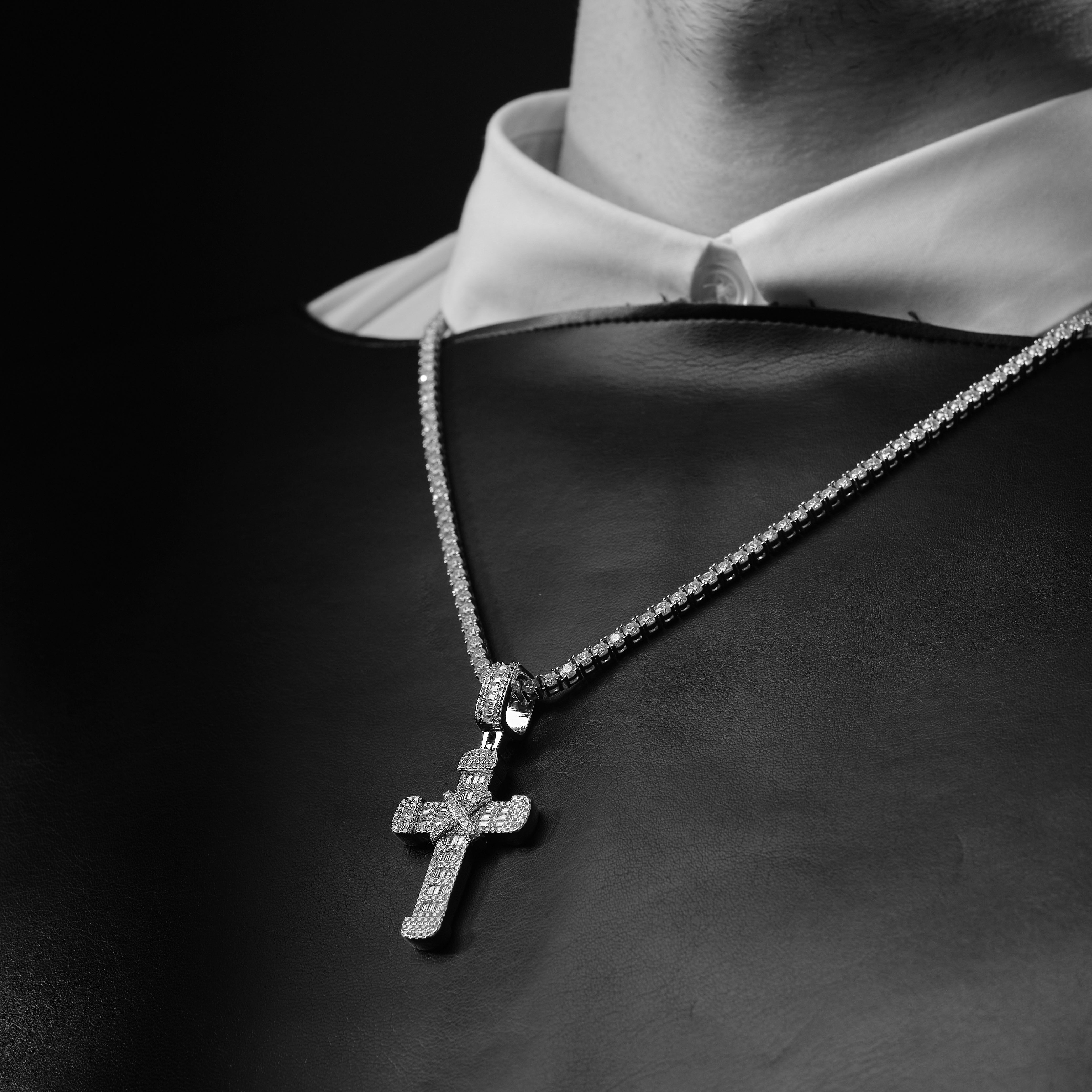 Iced Baguette Cross Pendant